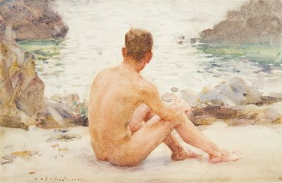 砂の上に座ったチャーリー、1907 作： Henry Scott Tuke